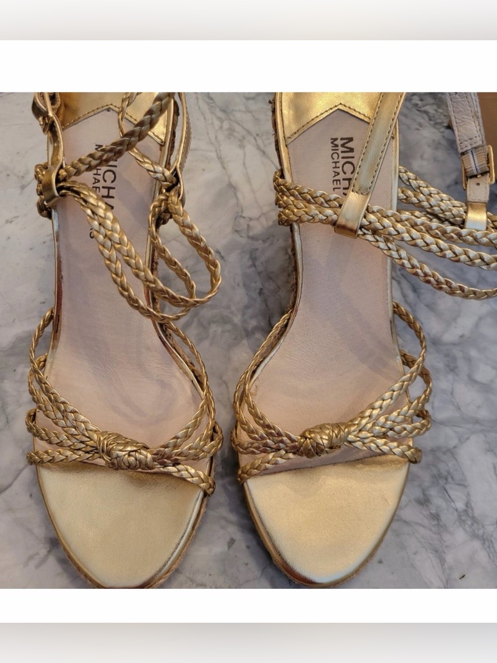 MICHAEL Michael Kors Metallic Gold Braided Strappy Heels